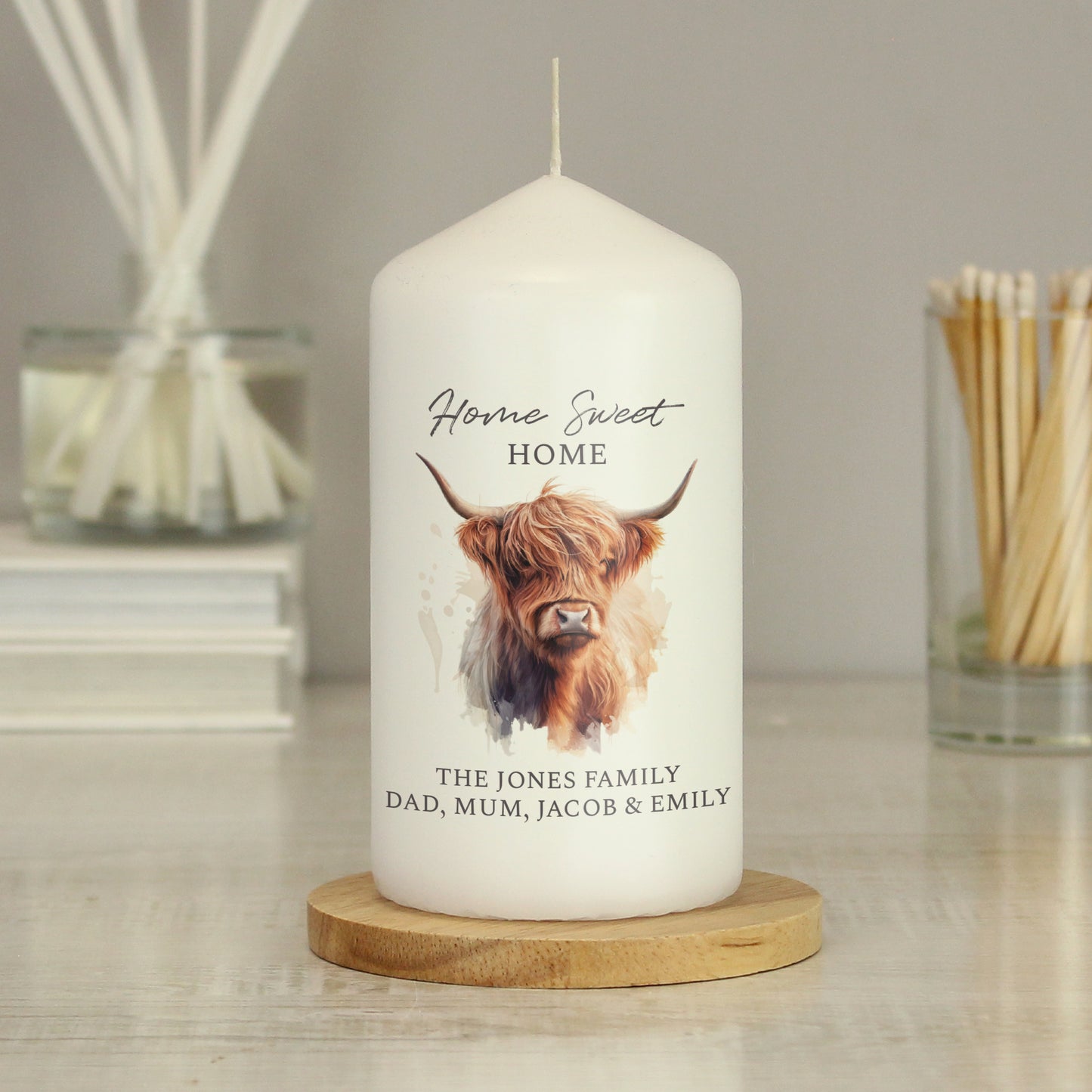 Personalised Highland Cow Pillar Candle - image 2