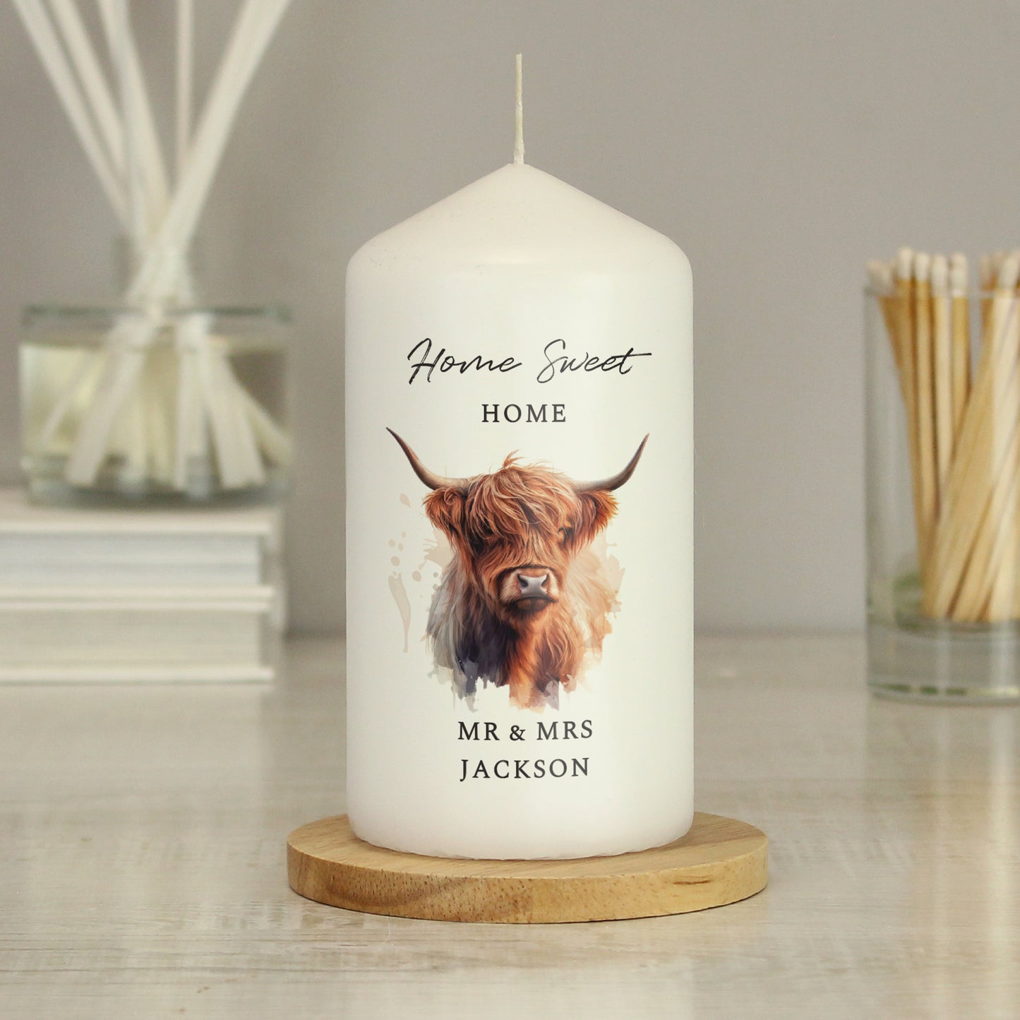 Personalised Highland Cow Pillar Candle - image 4