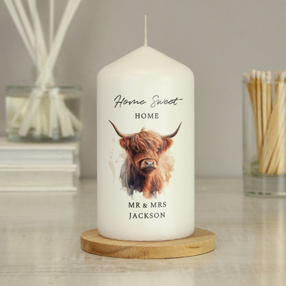 Personalised Highland Cow Pillar Candle - image 4