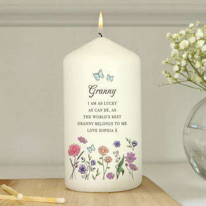 Personalised Wild Flowers Pillar Candle from Heartfelt Gifts