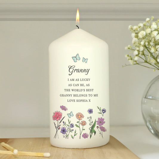 Personalised Wild Flowers Pillar Candle from Heartfelt Gifts
