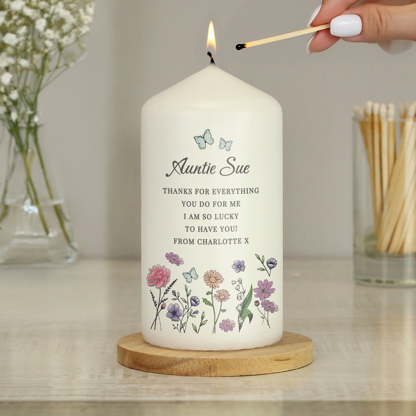 Personalised Wild Flowers Pillar Candle - image 3