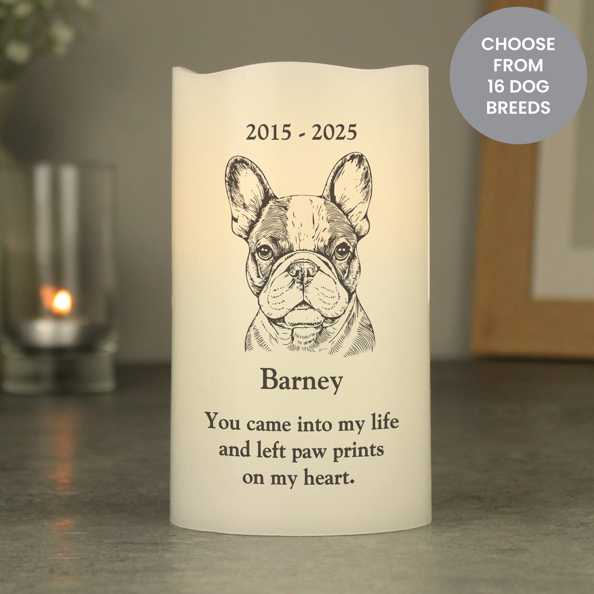 Personalised Dog Breed Memorial LED Candle from Heartfelt Gifts