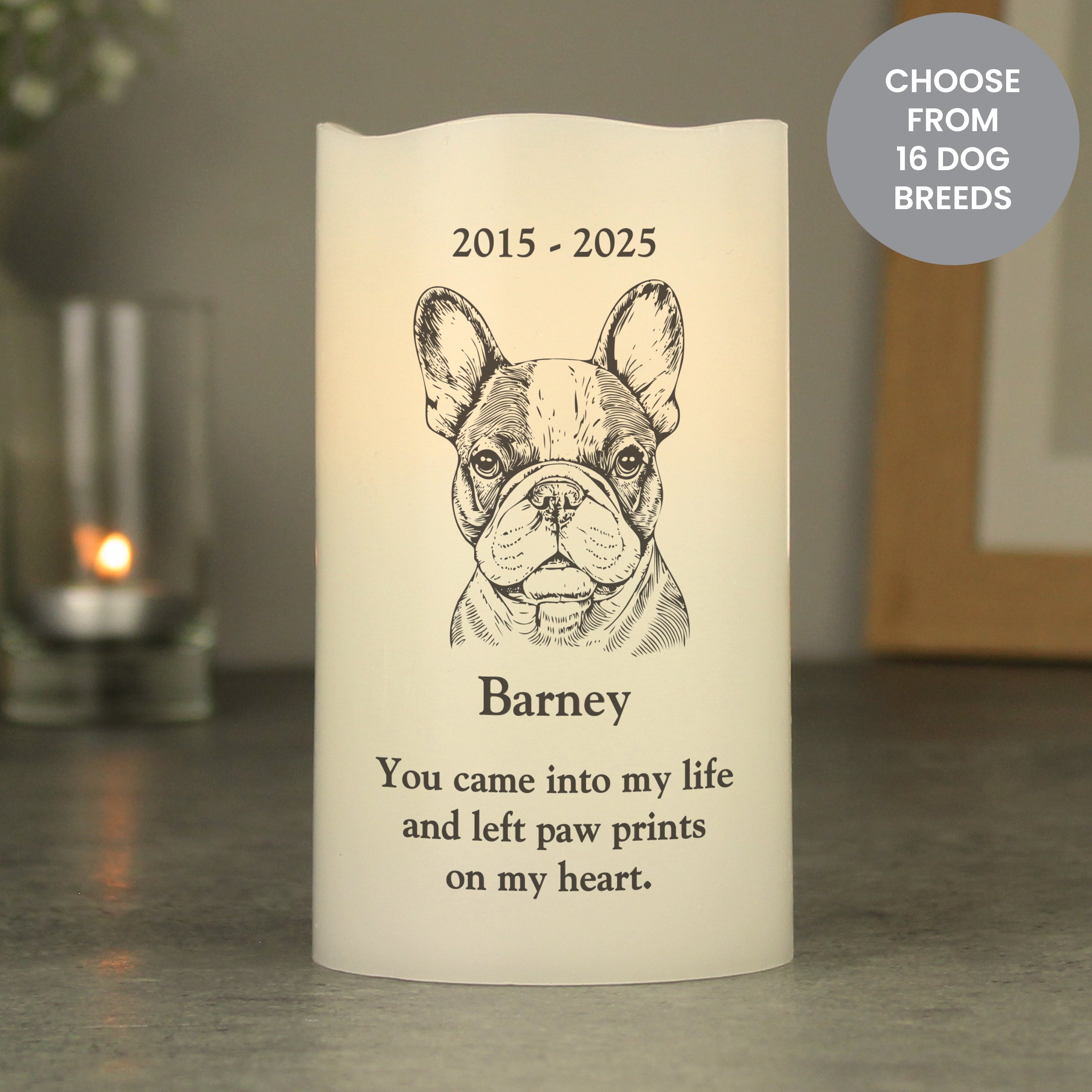 Personalised Dog Breed Memorial LED Candle from Heartfelt Gifts