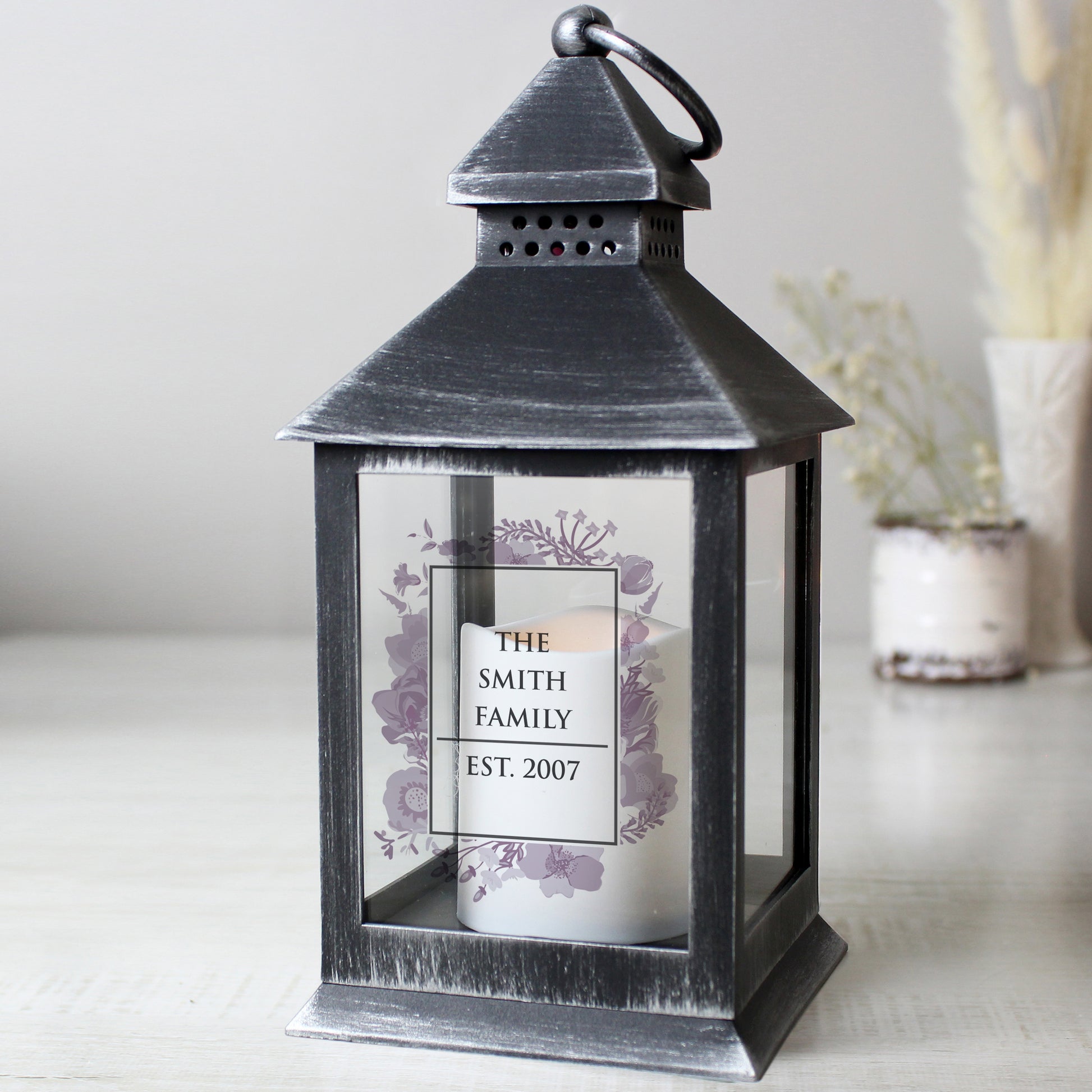 Personalised Soft Watercolour Rustic Black Lantern from Heartfelt Gifts