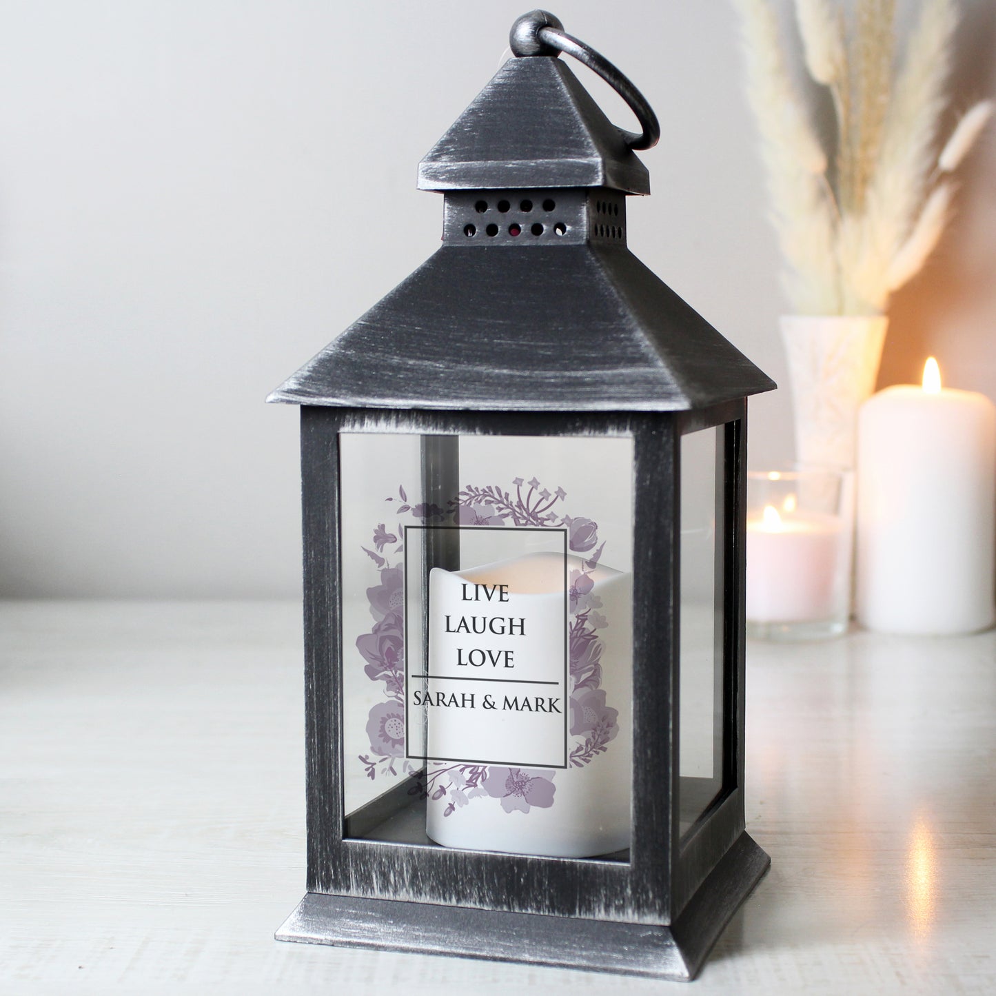 Personalised Soft Watercolour Rustic Black Lantern - image 3