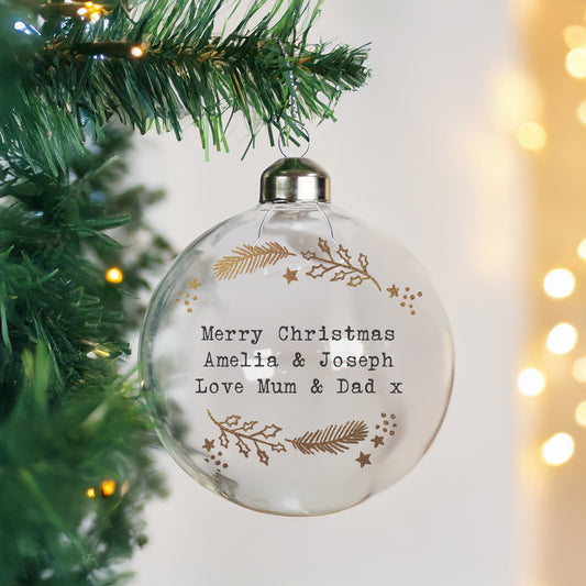 Personalised Gold Wreath Glass Bauble from Heartfelt Gifts