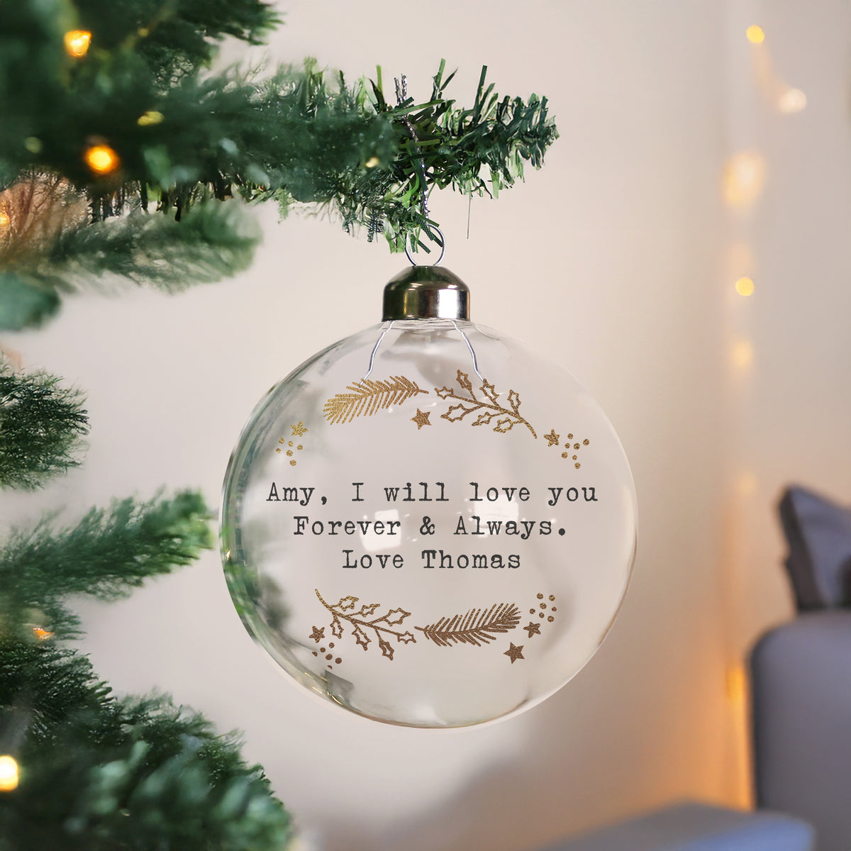 Personalised Gold Wreath Glass Bauble - image 3