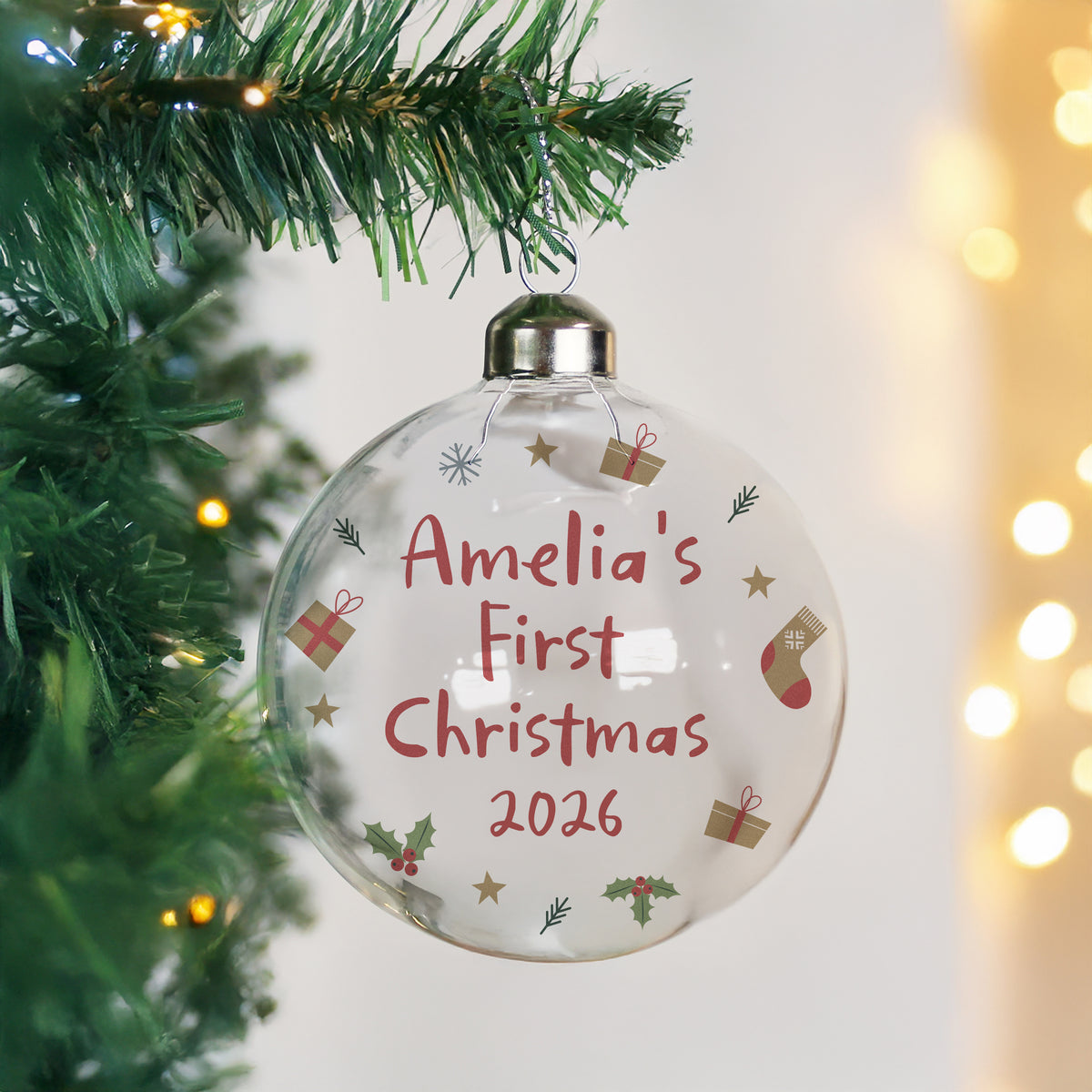 Personalised First Christmas Glass Bauble from Heartfelt Gifts