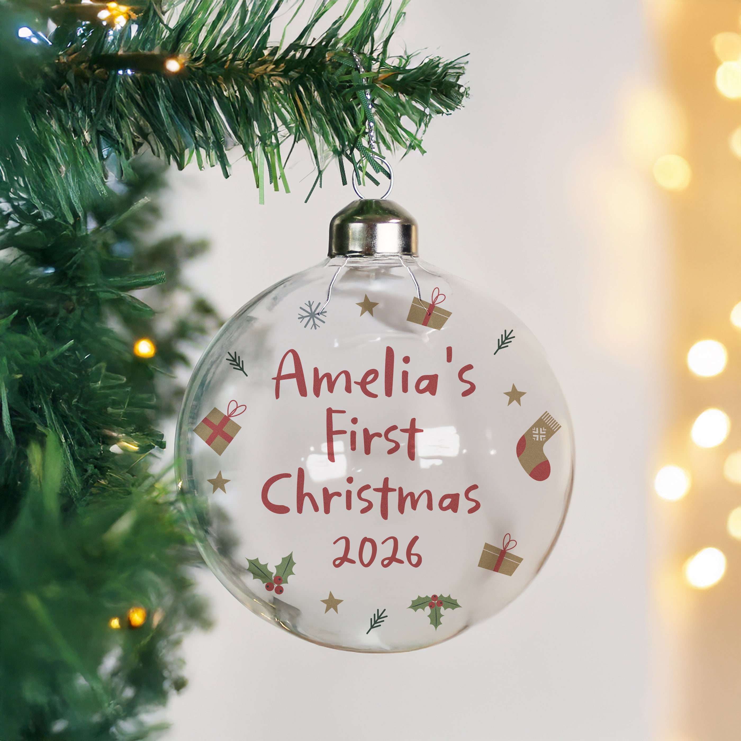 Personalised First Christmas Glass Bauble from Heartfelt Gifts