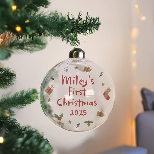Personalised First Christmas Glass Bauble - image 3