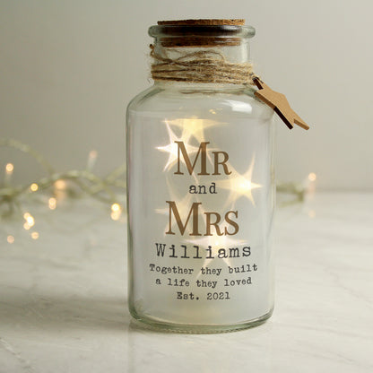 Personalised Mr & Mrs LED Glass Jar from Heartfelt Gifts