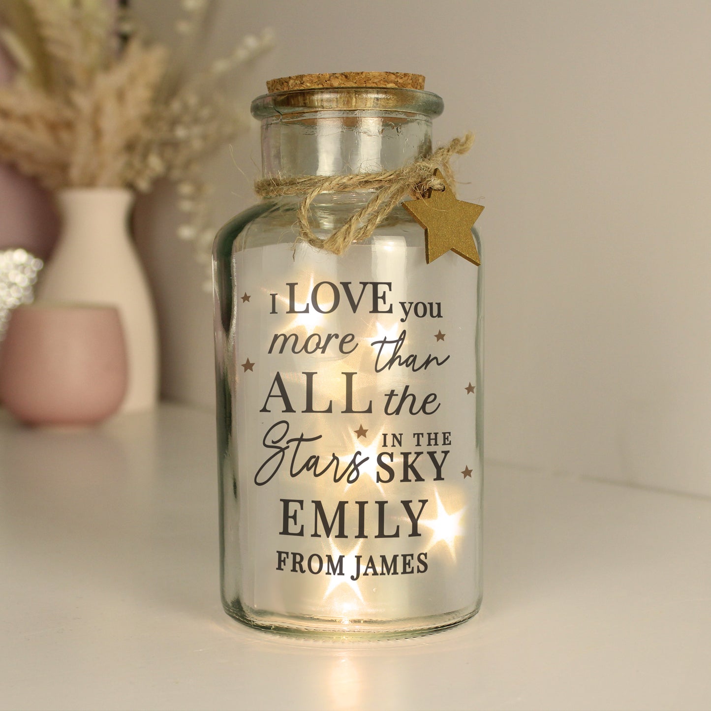 Personalised I Love You More... LED Glass Jar from Heartfelt Gifts