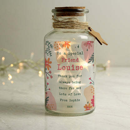 Personalised Floral LED Glass Jar from Heartfelt Gifts