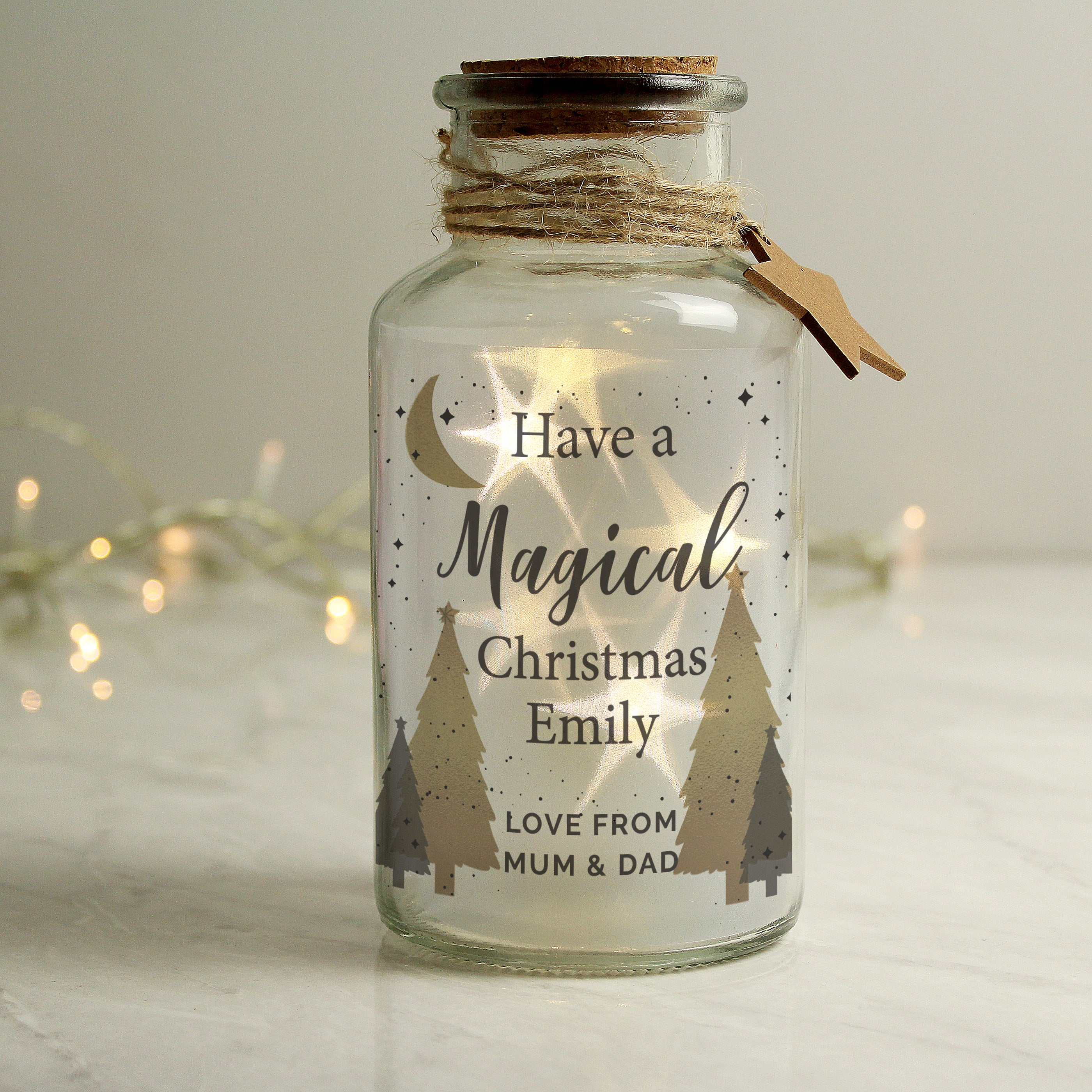 Personalised Christmas Tree LED Glass Jar from Heartfelt Gifts