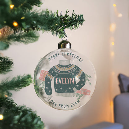 Personalised Cosy Christmas Glass Bauble - image 3