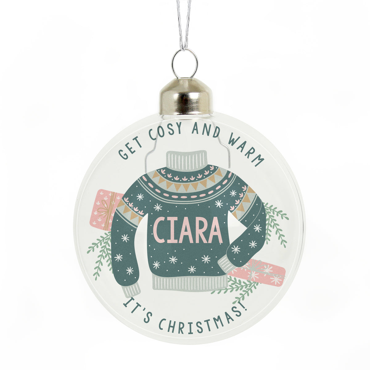 Personalised Cosy Christmas Glass Bauble - image 4