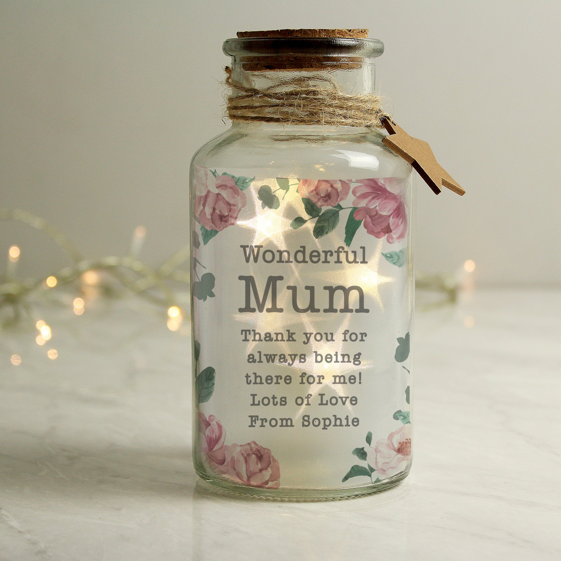 Personalised Floral Watercolour LED Glass Jar from Heartfelt Gifts