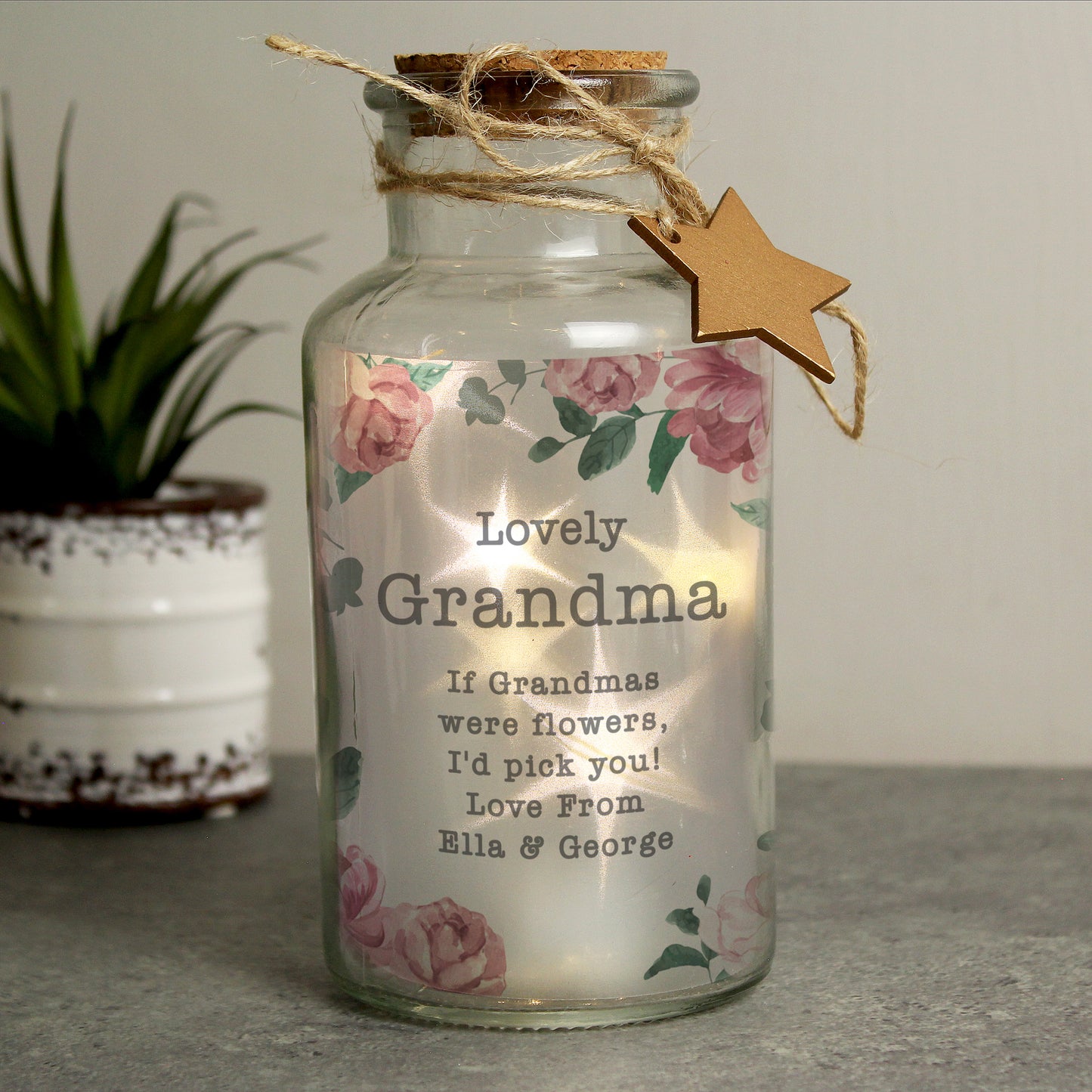 Personalised Floral Watercolour LED Glass Jar - image 2