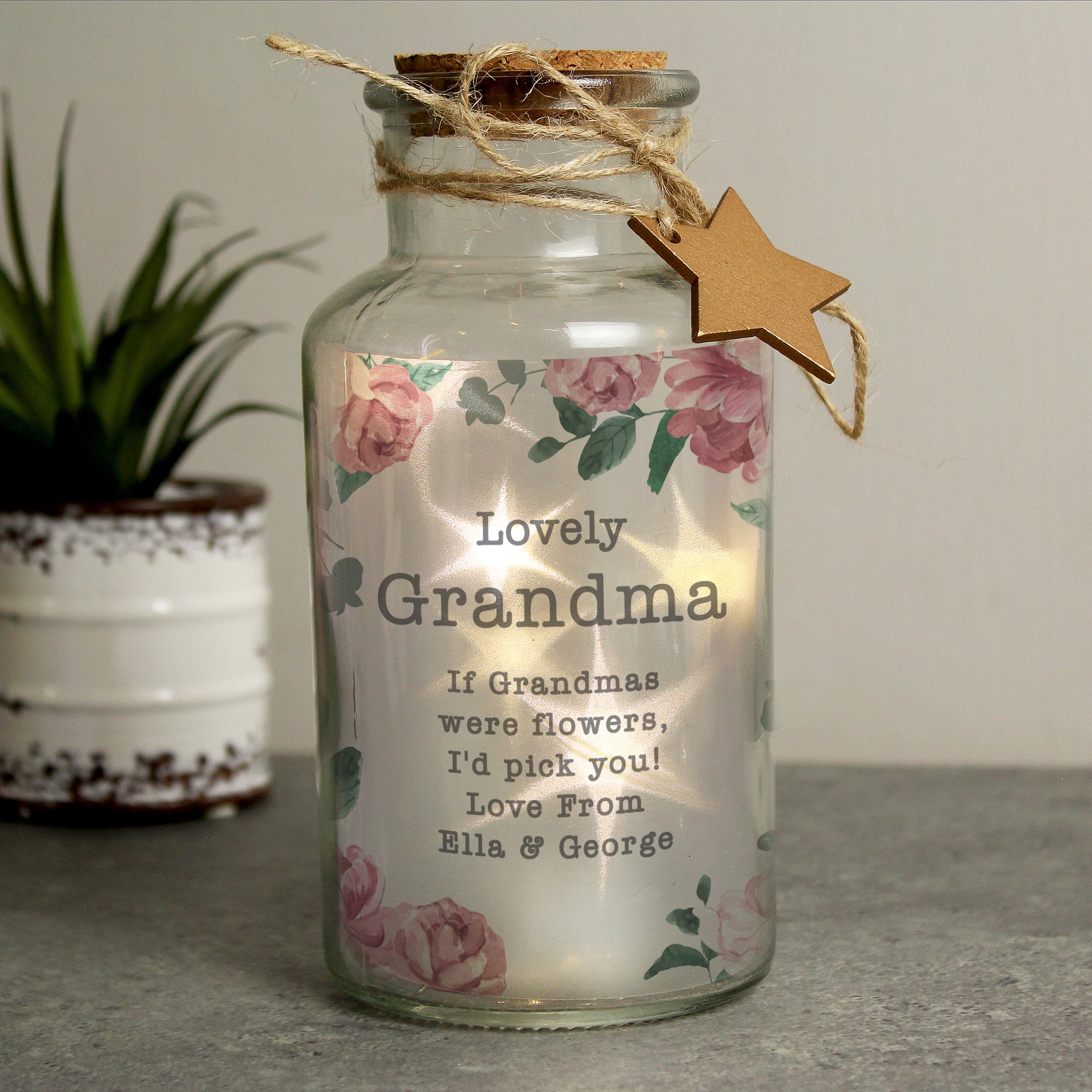Personalised Floral Watercolour LED Glass Jar - image 2