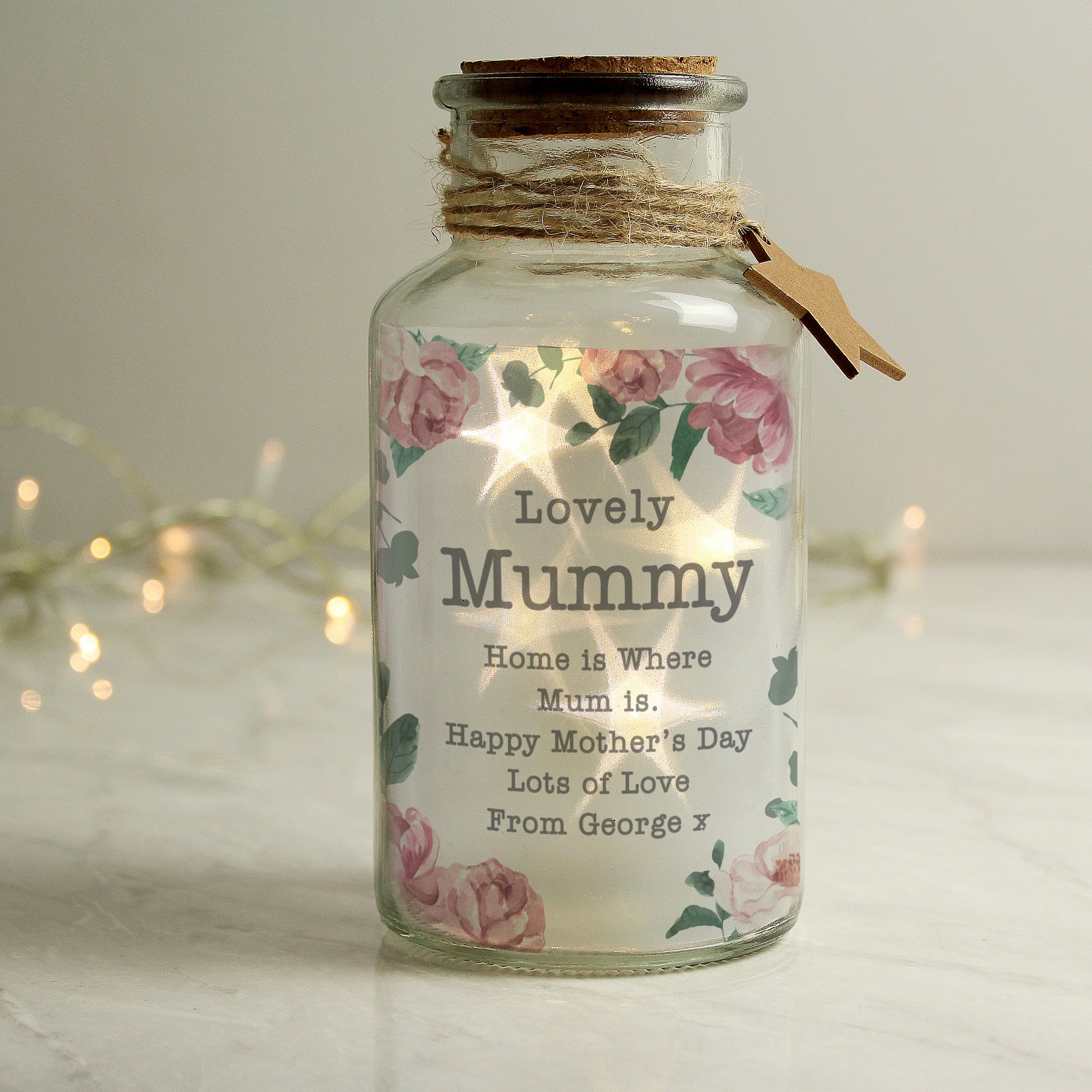 Personalised Floral Watercolour LED Glass Jar - image 4