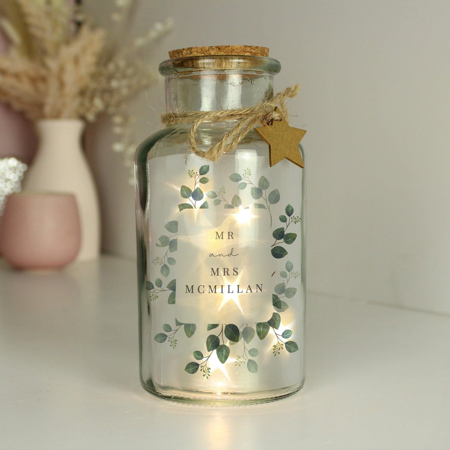 Personalised Botanical LED Glass Jar from Heartfelt Gifts