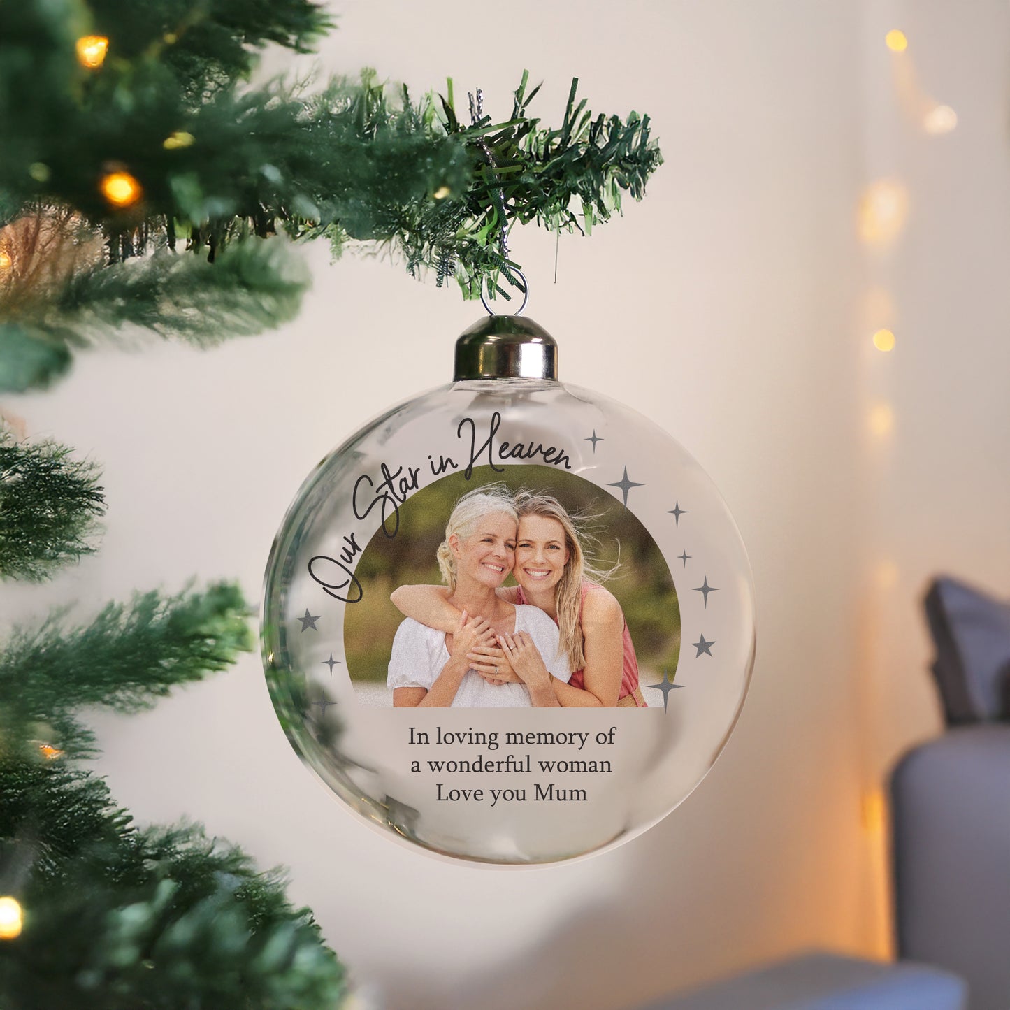 Personalised Photo Upload Memorial Glass Bauble from Heartfelt Gifts