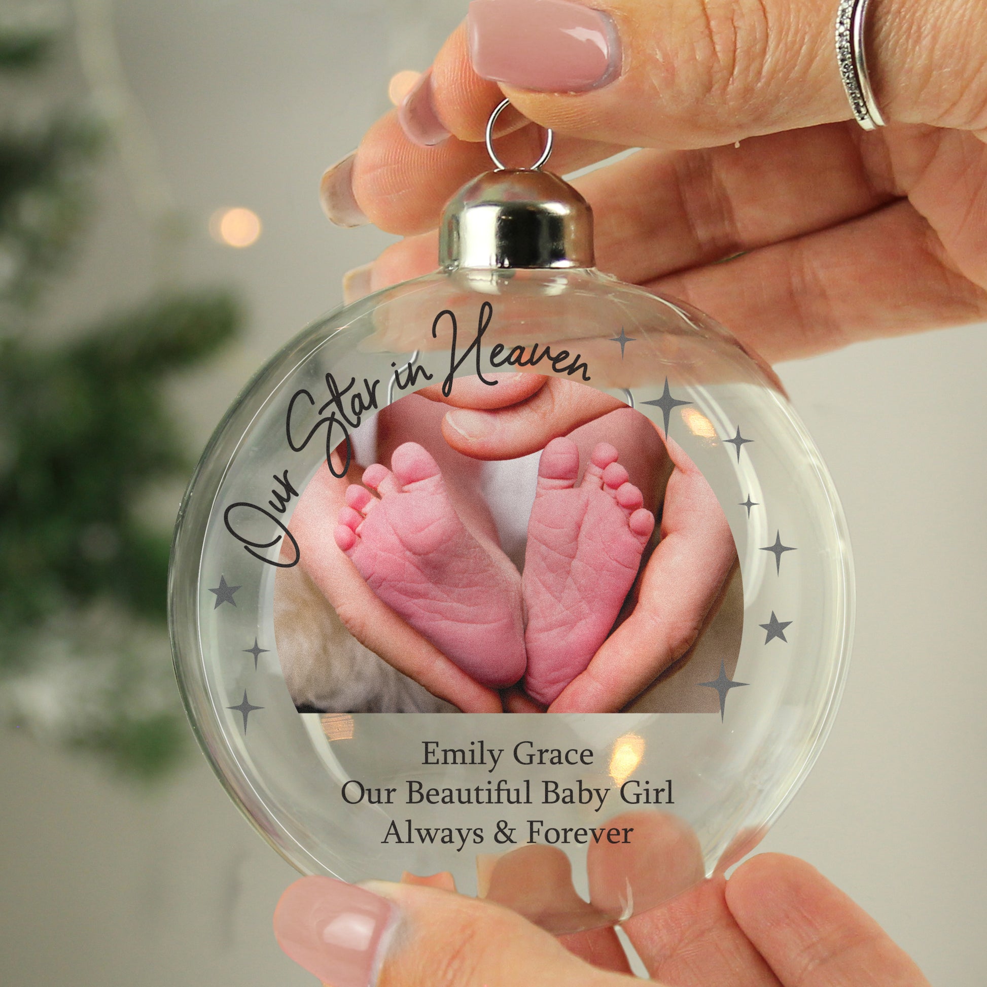 Personalised Photo Upload Memorial Glass Bauble - image 2
