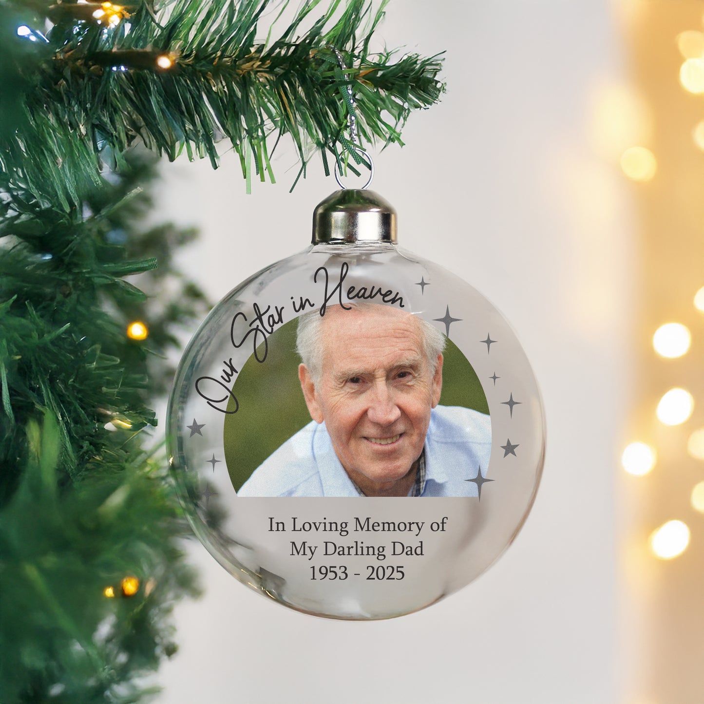 Personalised Photo Upload Memorial Glass Bauble - image 3