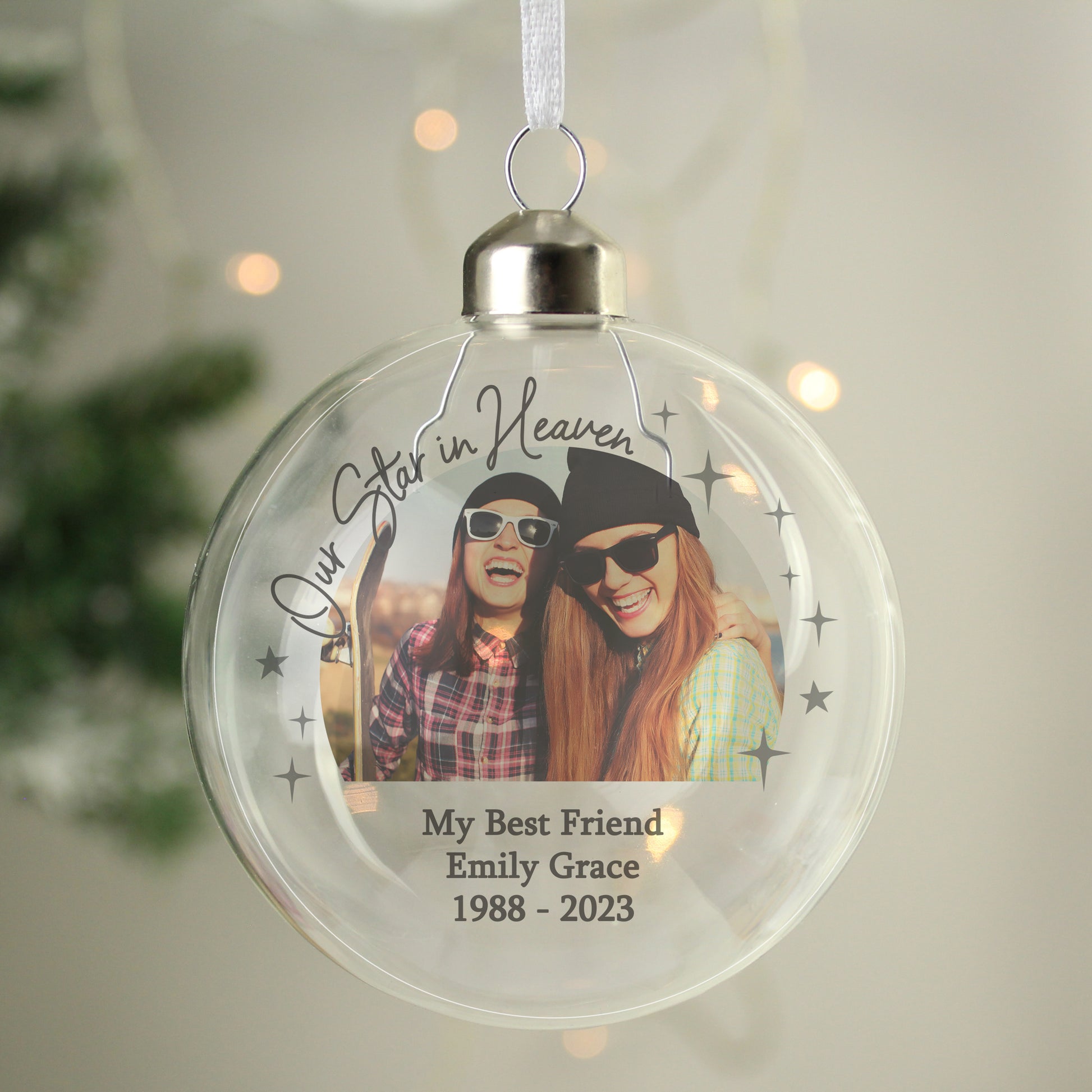Personalised Photo Upload Memorial Glass Bauble - image 6