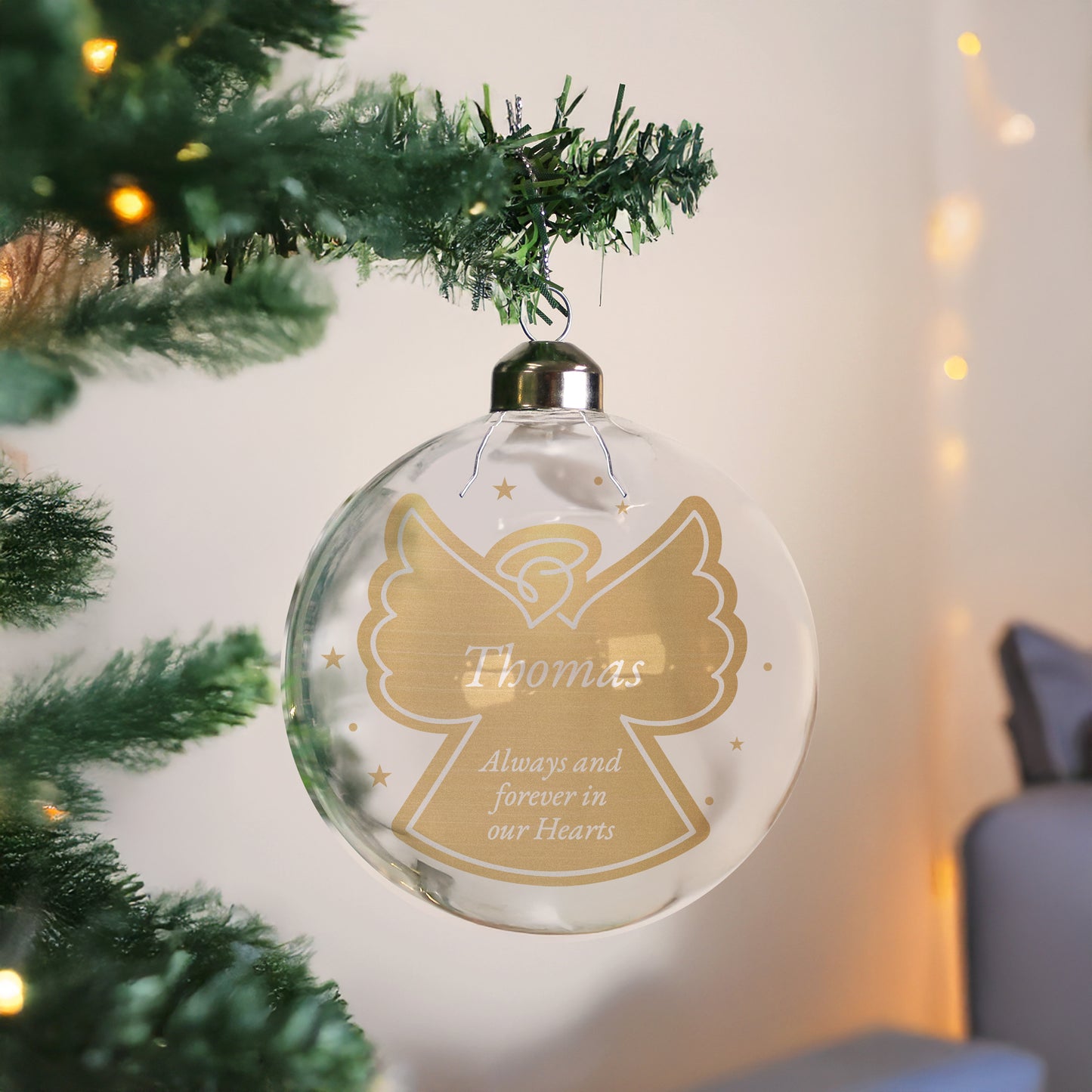 Personalised Gold Angel Name Only Glass Bauble - image 3