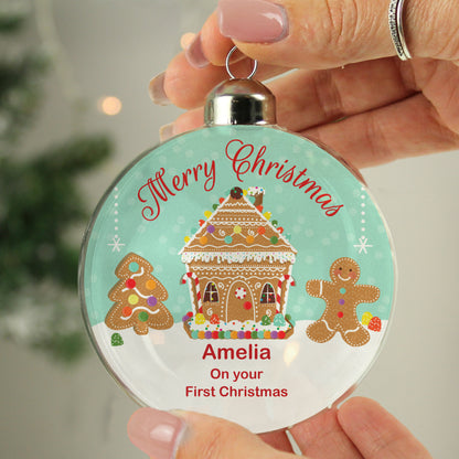 Personalised Gingerbread House Christmas Glass Bauble - image 2