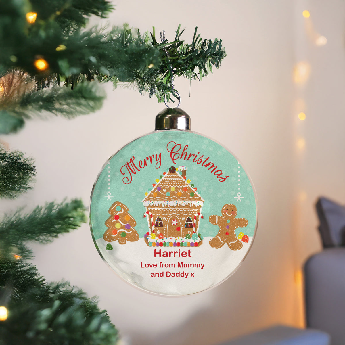 Personalised Gingerbread House Christmas Glass Bauble - image 3