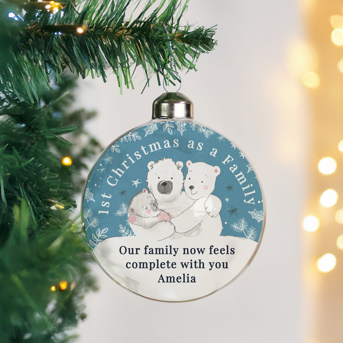 Personalised First Christmas as a Family Glass Bauble from Heartfelt Gifts
