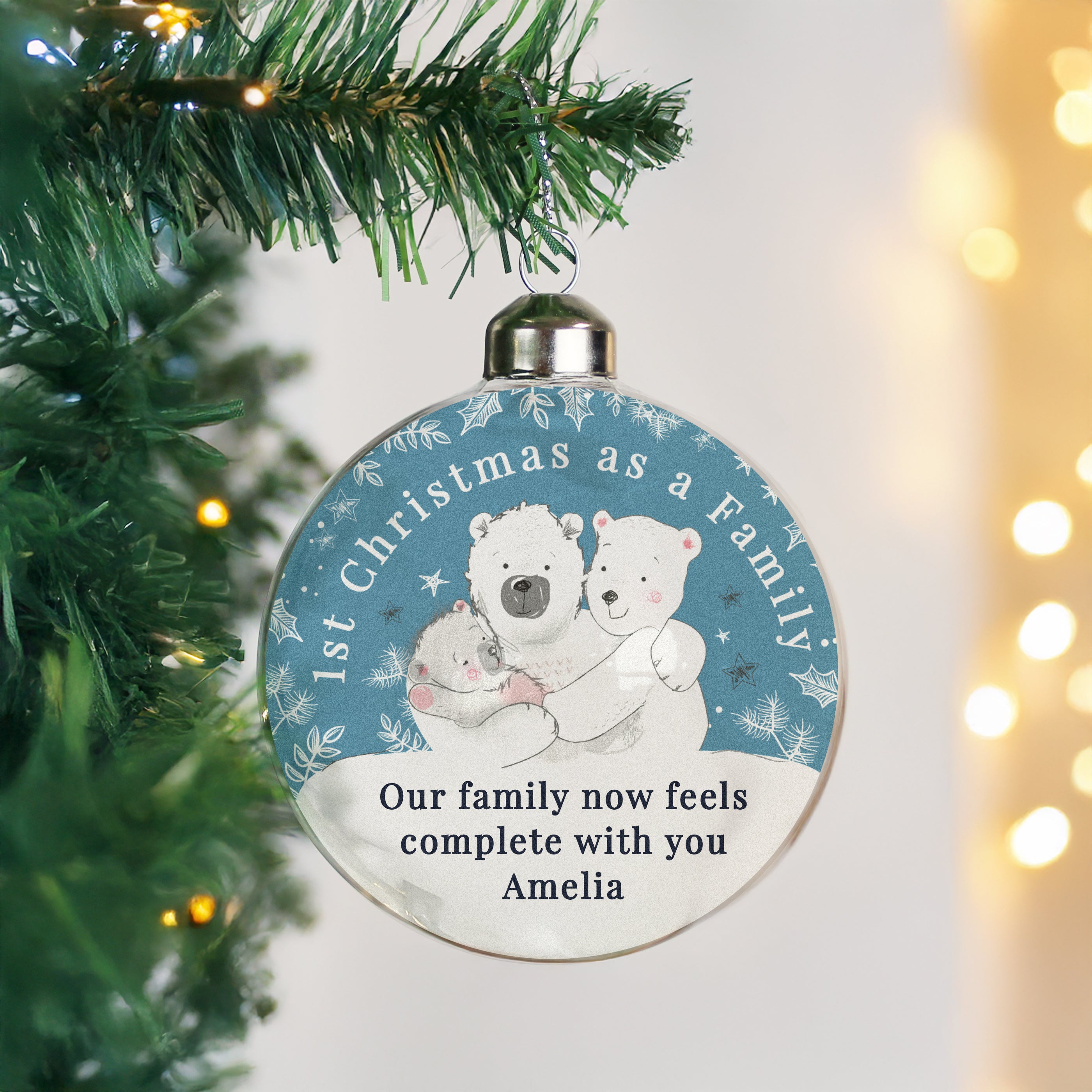 Personalised First Christmas as a Family Glass Bauble from Heartfelt Gifts