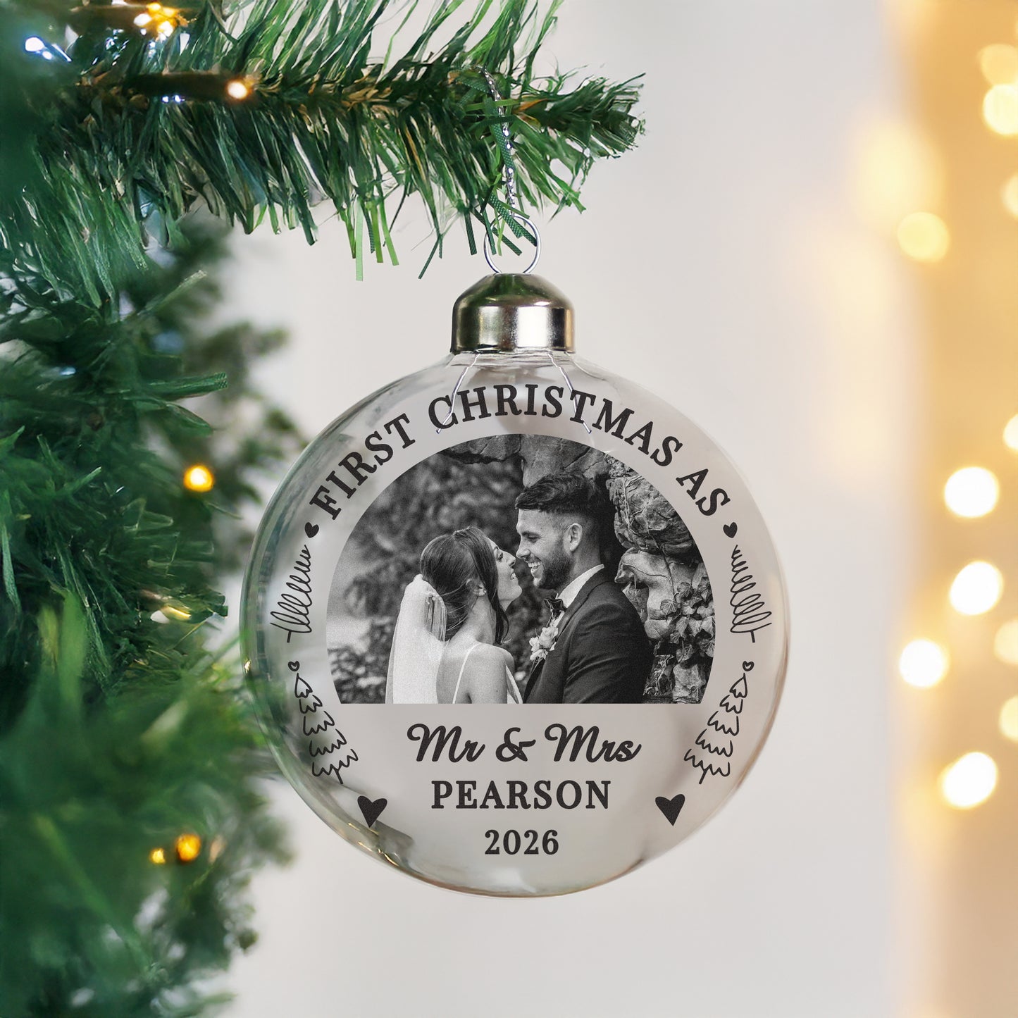 Personalised First Married Christmas Photo Upload Glass Bauble from Heartfelt Gifts