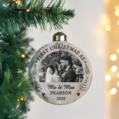 Personalised First Married Christmas Photo Upload Glass Bauble from Heartfelt Gifts