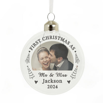 Personalised First Married Christmas Photo Upload Glass Bauble - image 5