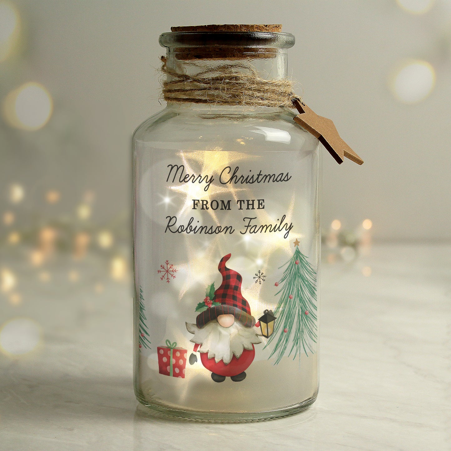 Personalised Gonk Christmas Scene LED Glass Jar from Heartfelt Gifts