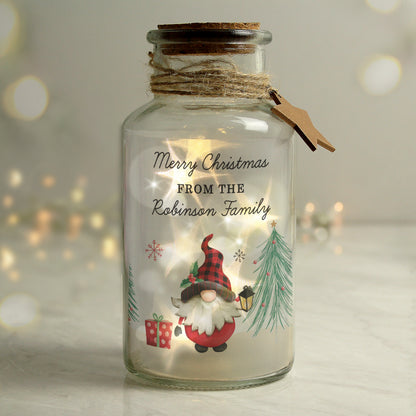 Personalised Gonk Christmas Scene LED Glass Jar from Heartfelt Gifts