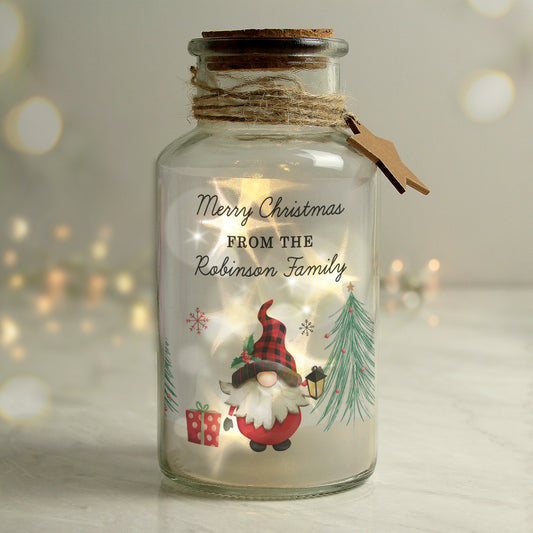 Personalised Gonk Christmas Scene LED Glass Jar from Heartfelt Gifts