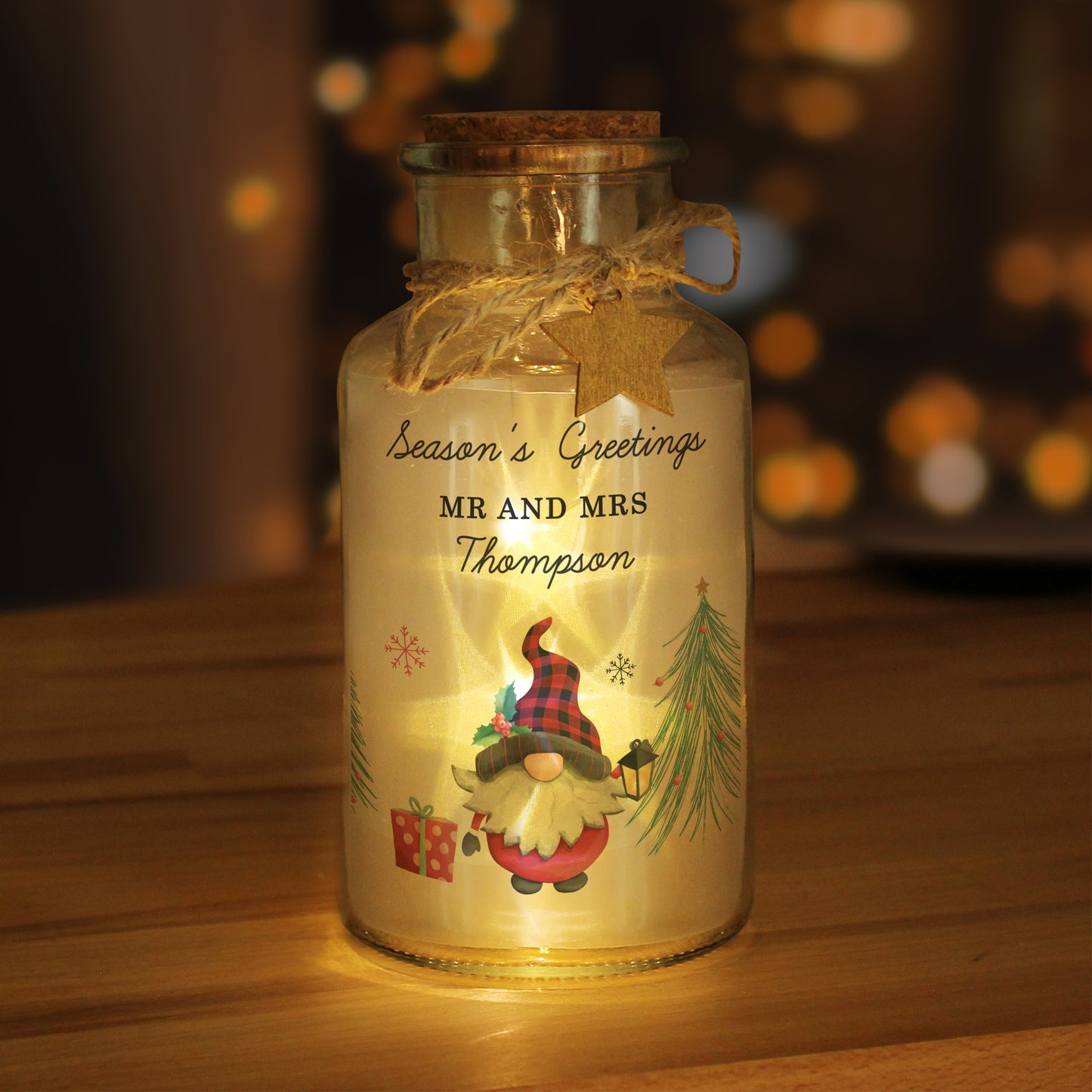 Personalised Gonk Christmas Scene LED Glass Jar - image 4