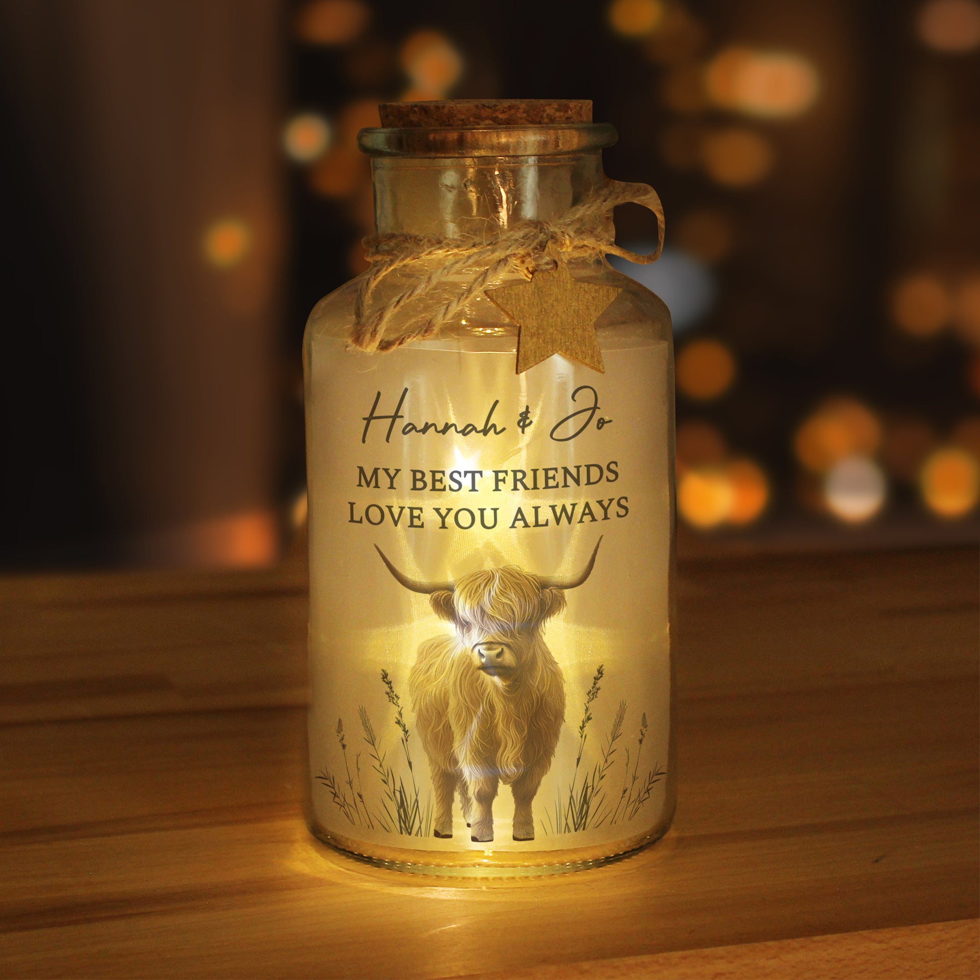 Personalised Highland Cow LED Light Up Jar – Glowing Glass Home Gift - image 2
