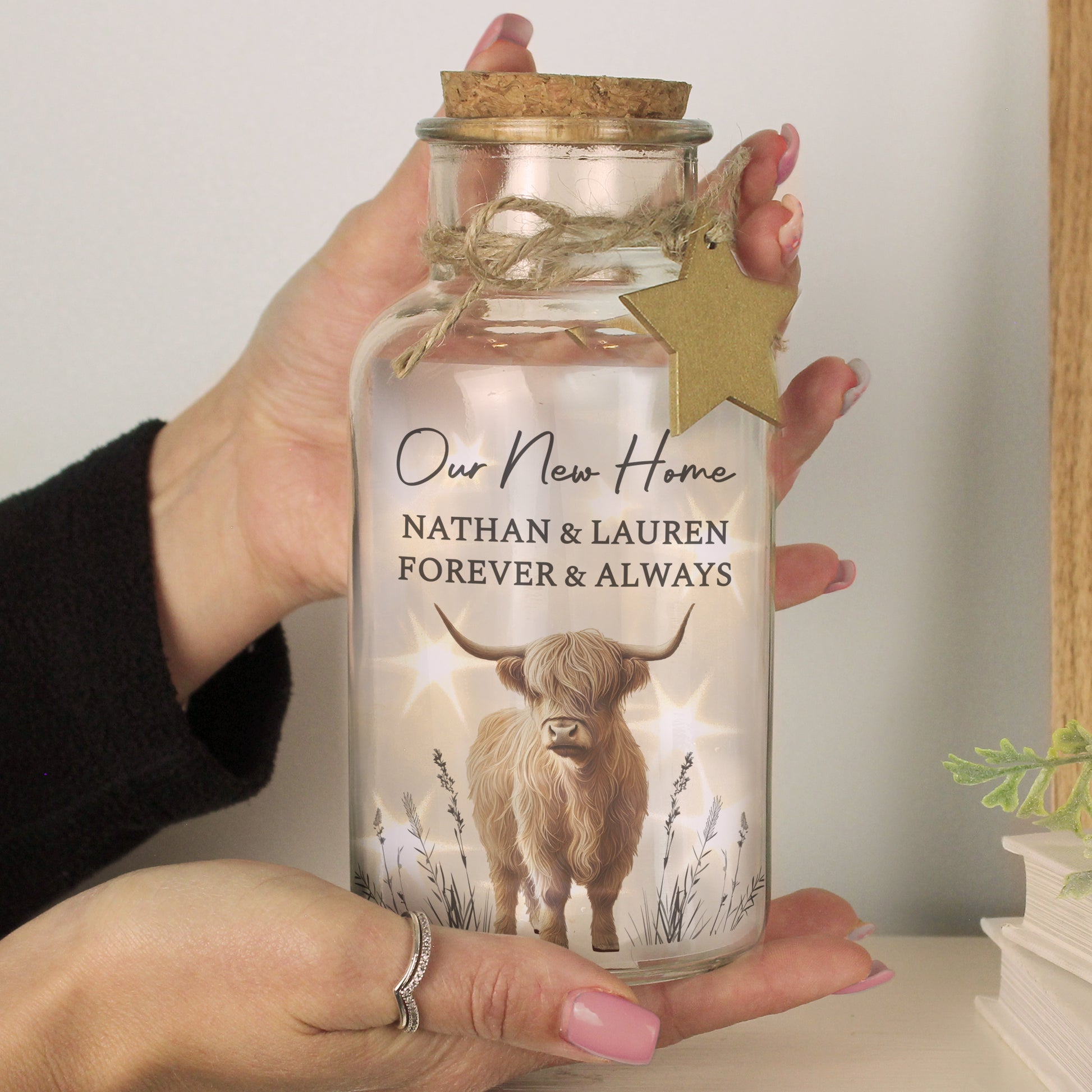 Personalised Highland Cow LED Light Up Jar – Glowing Glass Home Gift - image 3