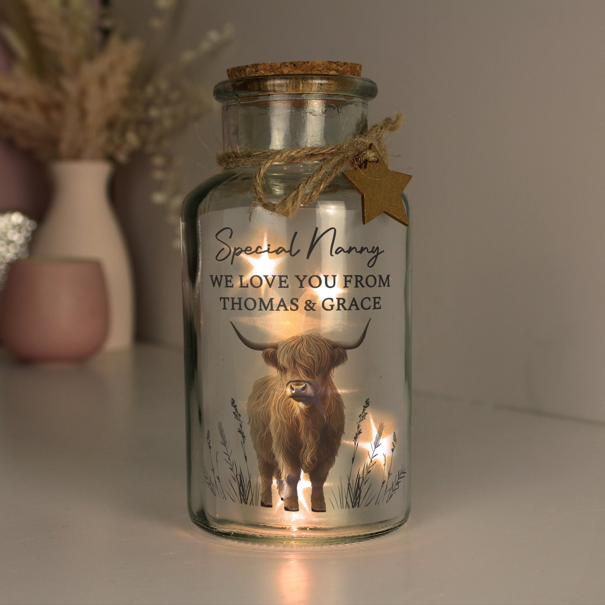 Personalised Highland Cow LED Light Up Jar – Glowing Glass Home Gift - image 4