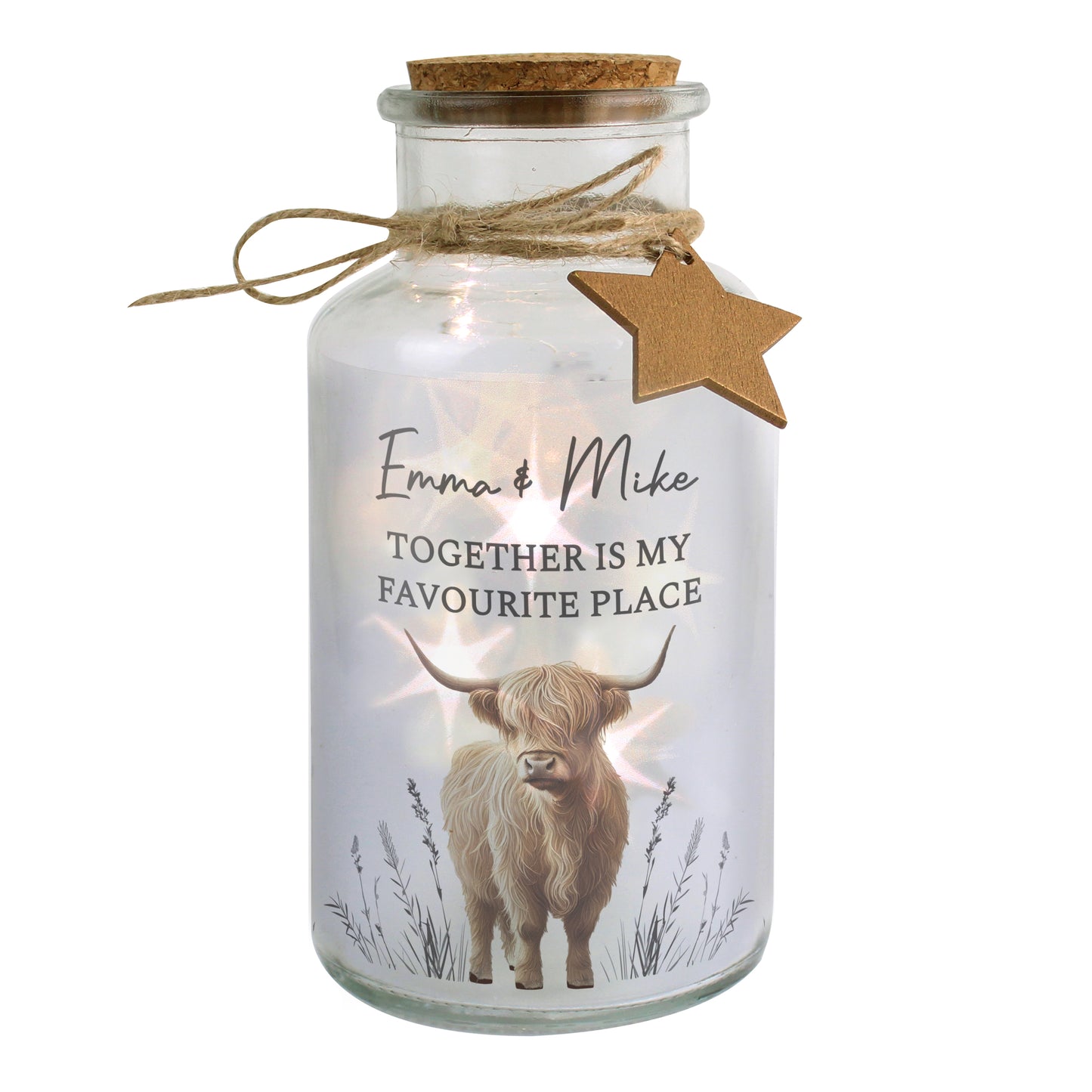 Personalised Highland Cow LED Light Up Jar – Glowing Glass Home Gift - image 5