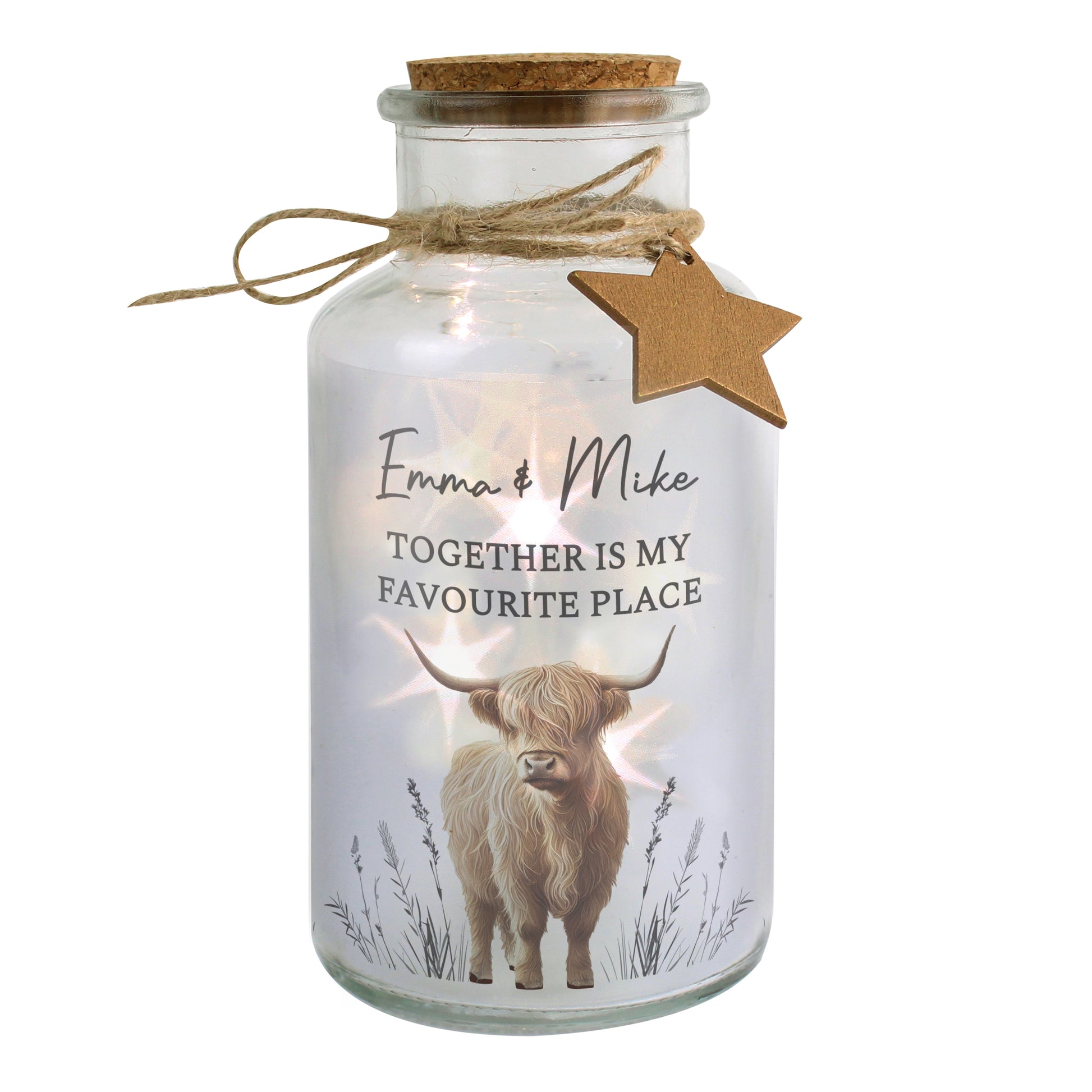 Personalised Highland Cow LED Light Up Jar – Glowing Glass Home Gift - image 5