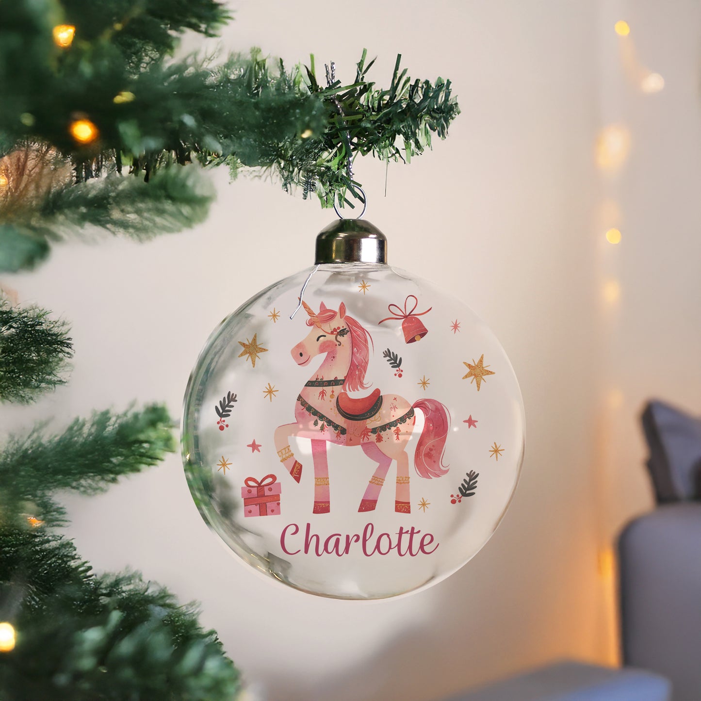 Personalised Unicorn Christmas Glass Bauble – Magical Children's Christmas Tree Gift - image 3