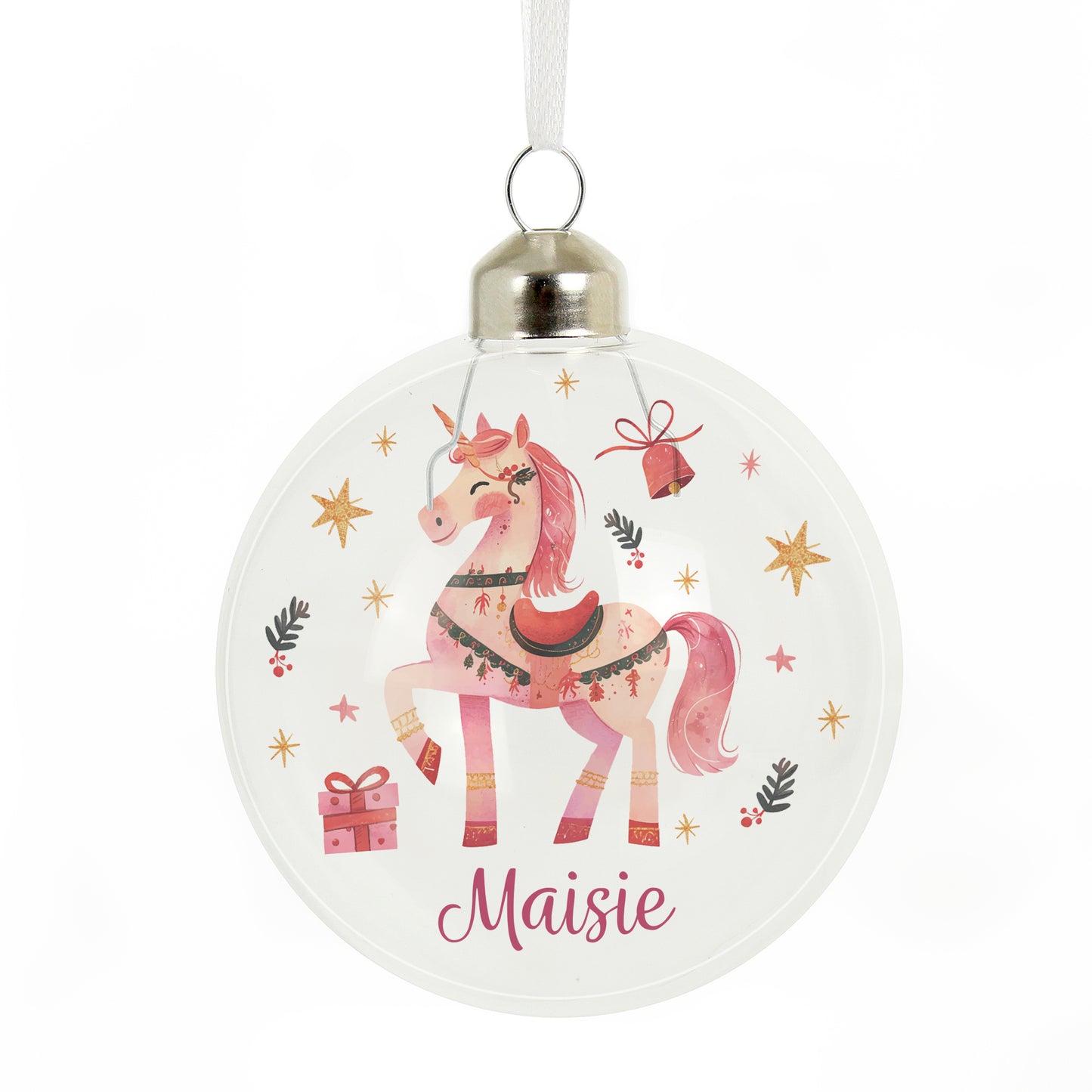 Personalised Unicorn Christmas Glass Bauble – Magical Children's Christmas Tree Gift - image 4