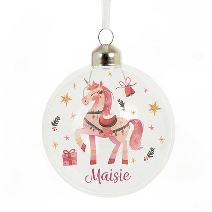 Personalised Unicorn Christmas Glass Bauble – Magical Children's Christmas Tree Gift - image 4